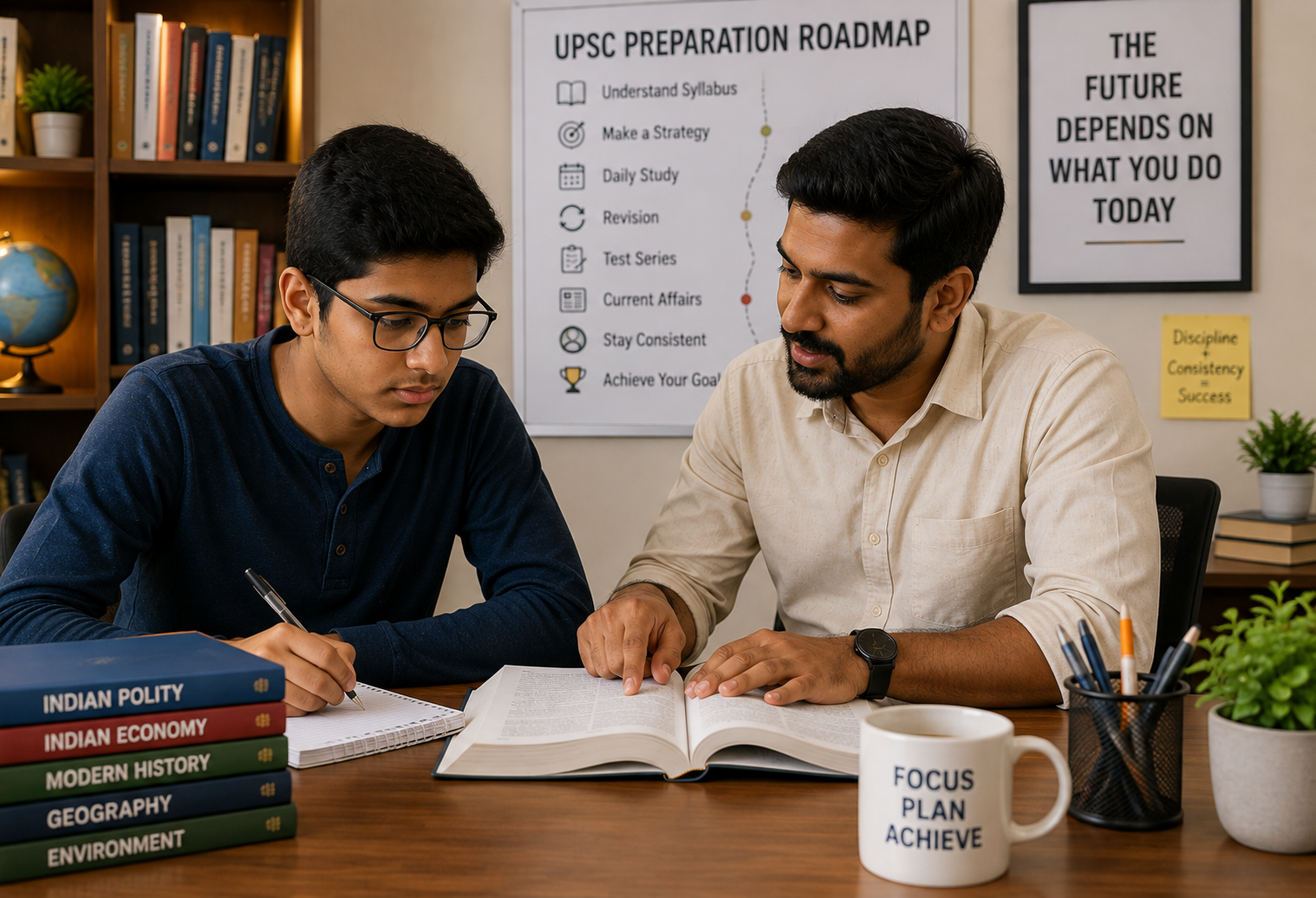 South Indian UPSC mentor guiding an aspirant through a structured UPSC preparation roadmap and study plan.